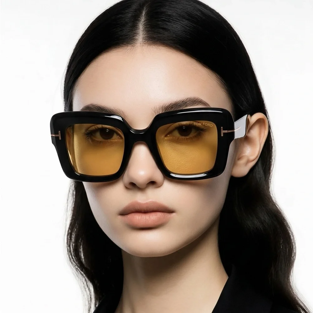 New Authentic Tom Ford TF1157 01E “Esme” Sunglasses – Shiny Black with Brown Len